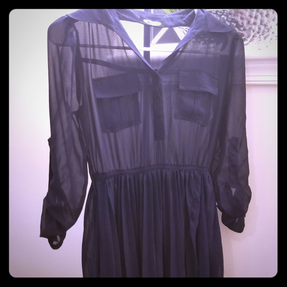 Navy blue dress with translucent top